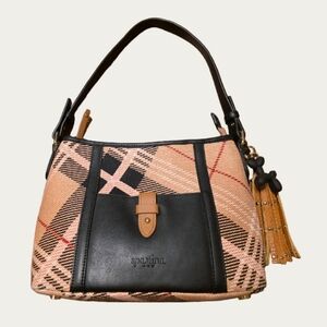 Spartina Pink Black Tan 449 Telfair Dockside Zip Plaid Shoulder Bag EUC